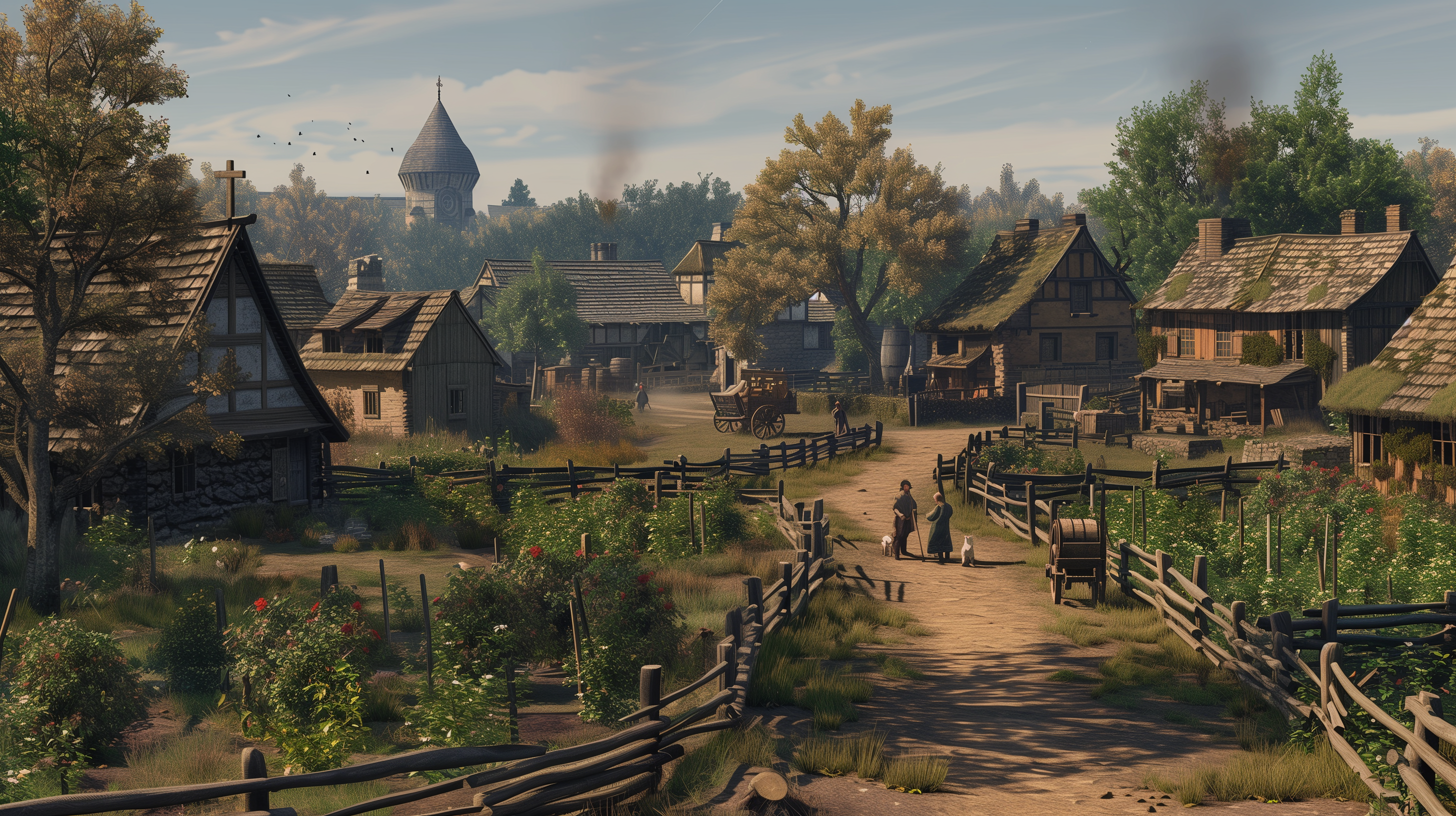 A small illustration of Hommlet as the company first sees it from the road.